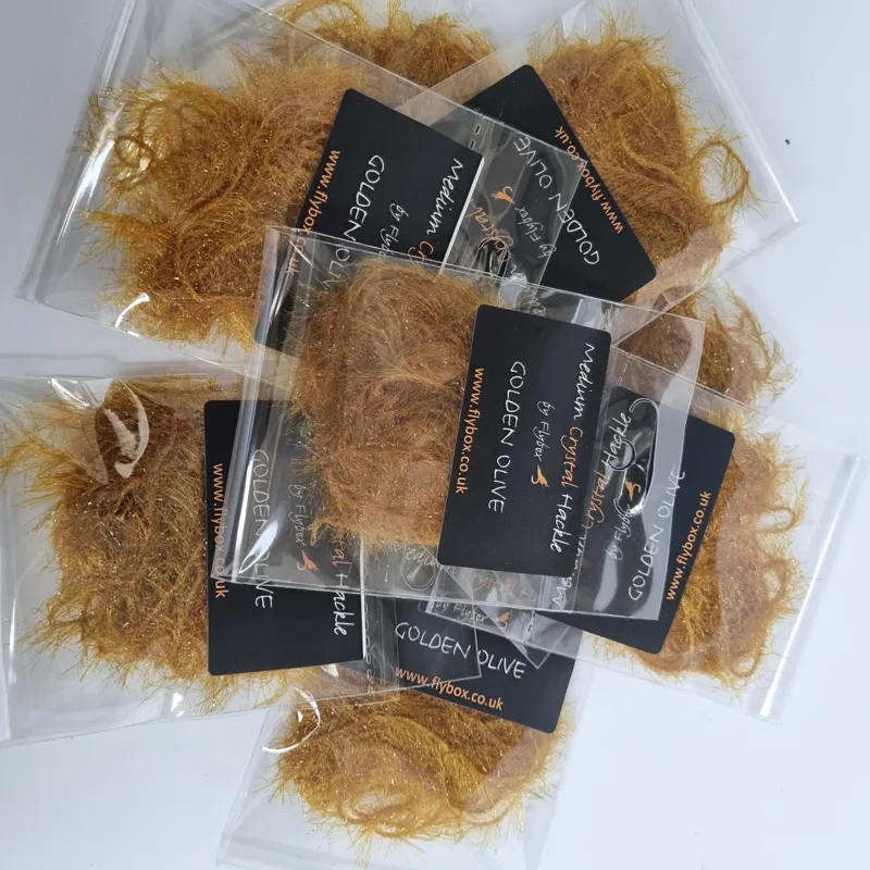 Flybox Medium Crystal Hackle in Golden Olive-2